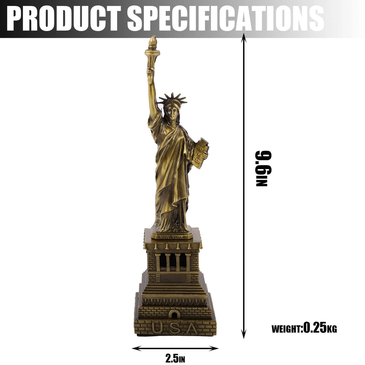 10-Inch Metal Statue of Liberty Model - Copper Finish