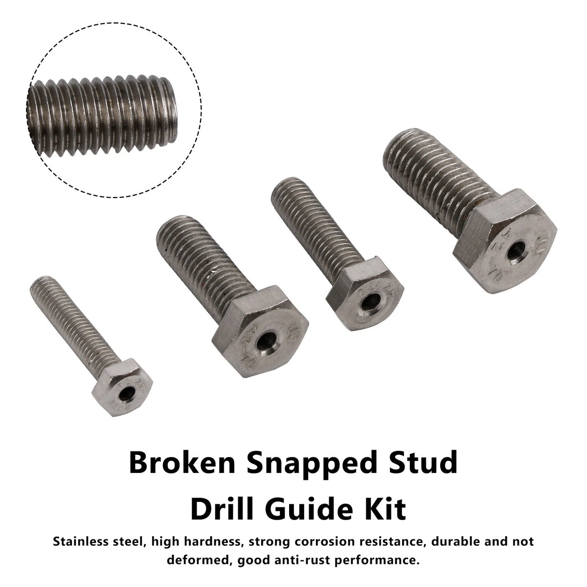 Set of 4 Stainless Steel Broken Stud Drill Guides for M6, M8, M10, M12