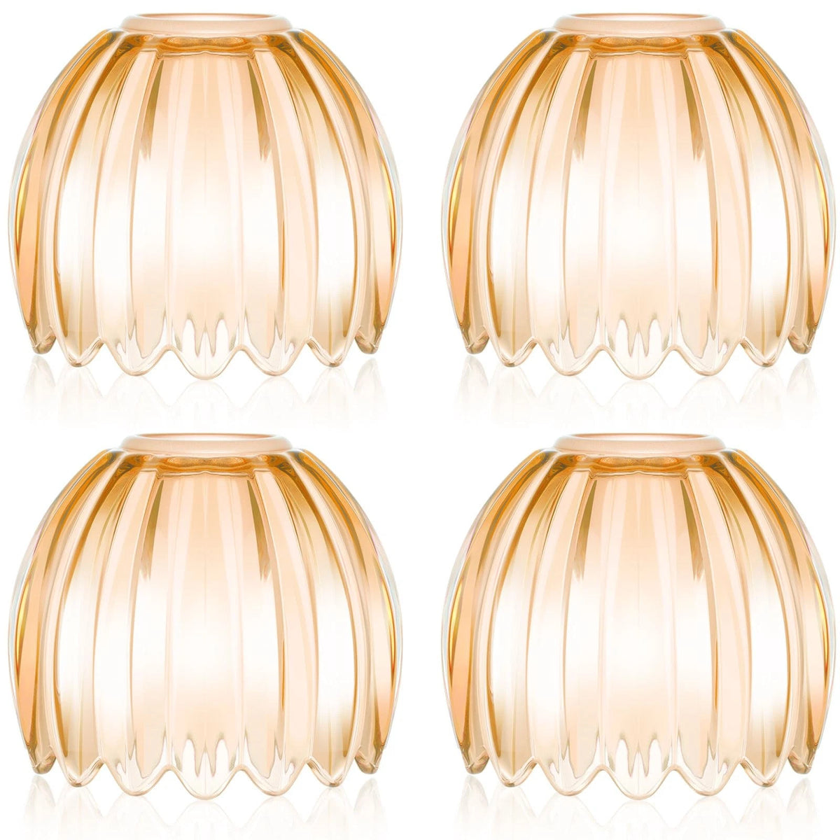 Set of 4 Amber Glass Tulip Lamp Shades for E26 Base Mini Chandelier