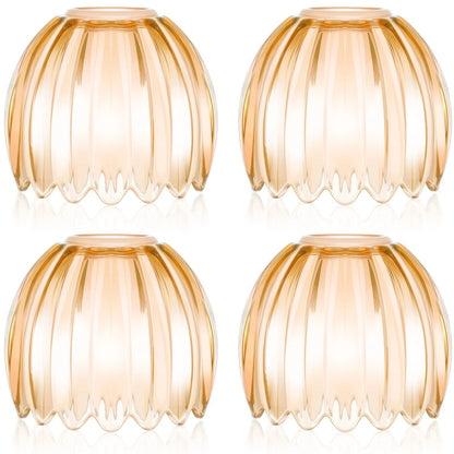 Set of 4 Amber Glass Tulip Lamp Shades for E26 Base Mini Chandelier