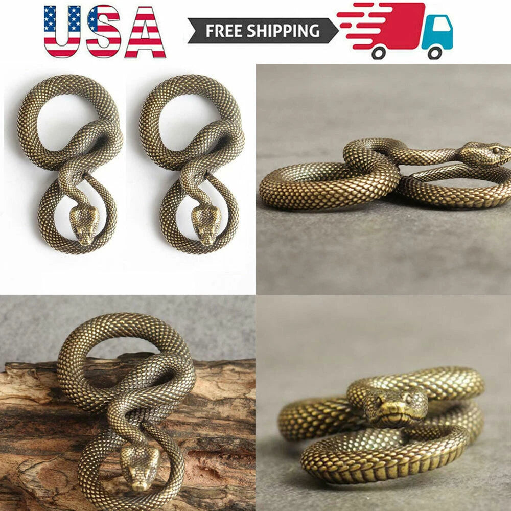 2X Handmade Zodiac Bronze Snake Keychain Figure 51x30mm