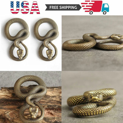 2X Handmade Zodiac Bronze Snake Keychain Figure 51x30mm