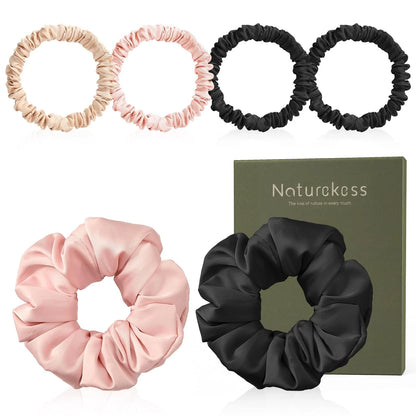 Set of 6 Mulberry Silk Scrunchies - 2 Large, Color 01