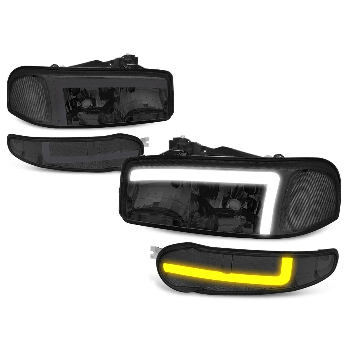 Set of 4 LED DRL Headlights for Sierra Yukon 1500 Denali (2002–2006)