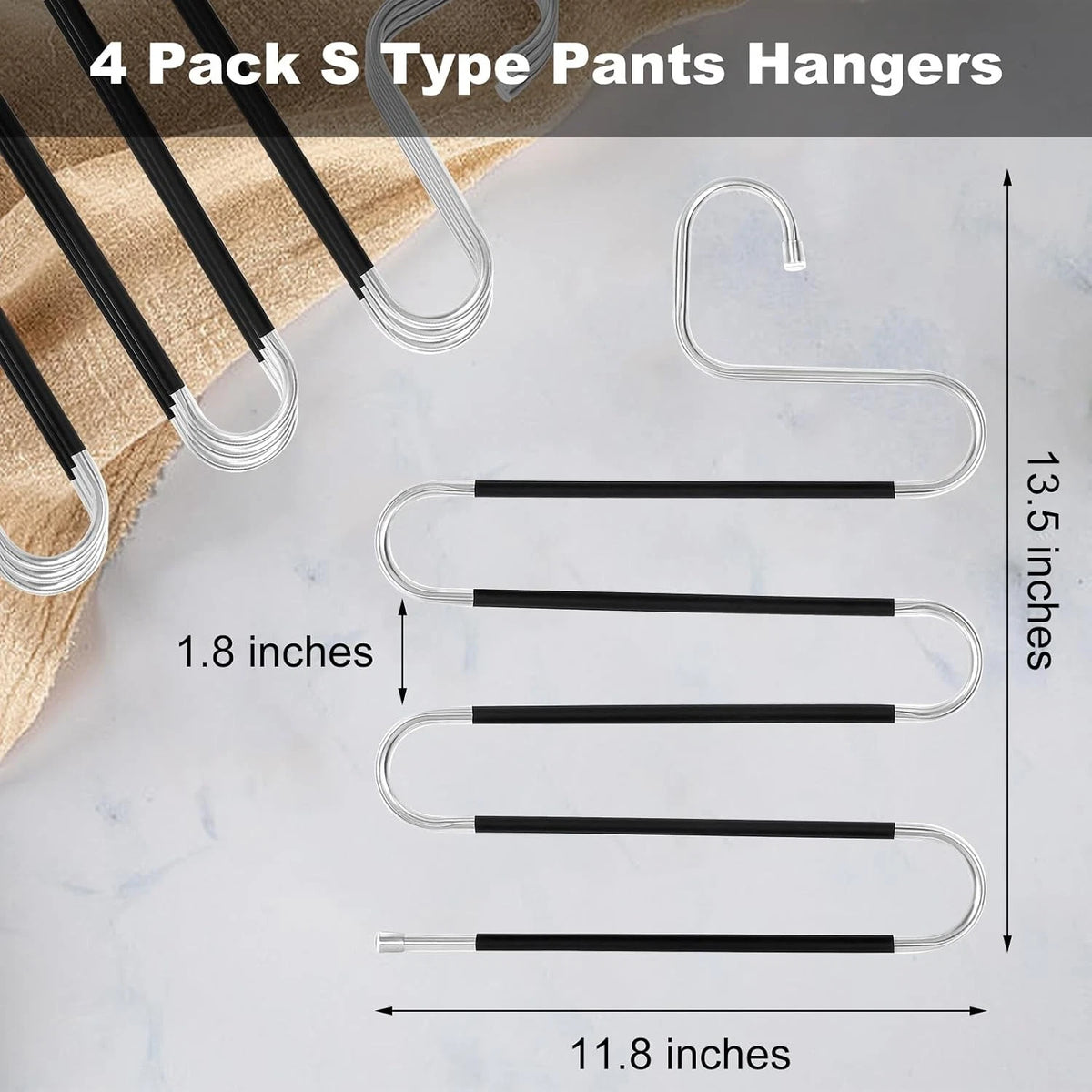 4X Stainless Steel Non-Slip Pants Hangers for Space Saving