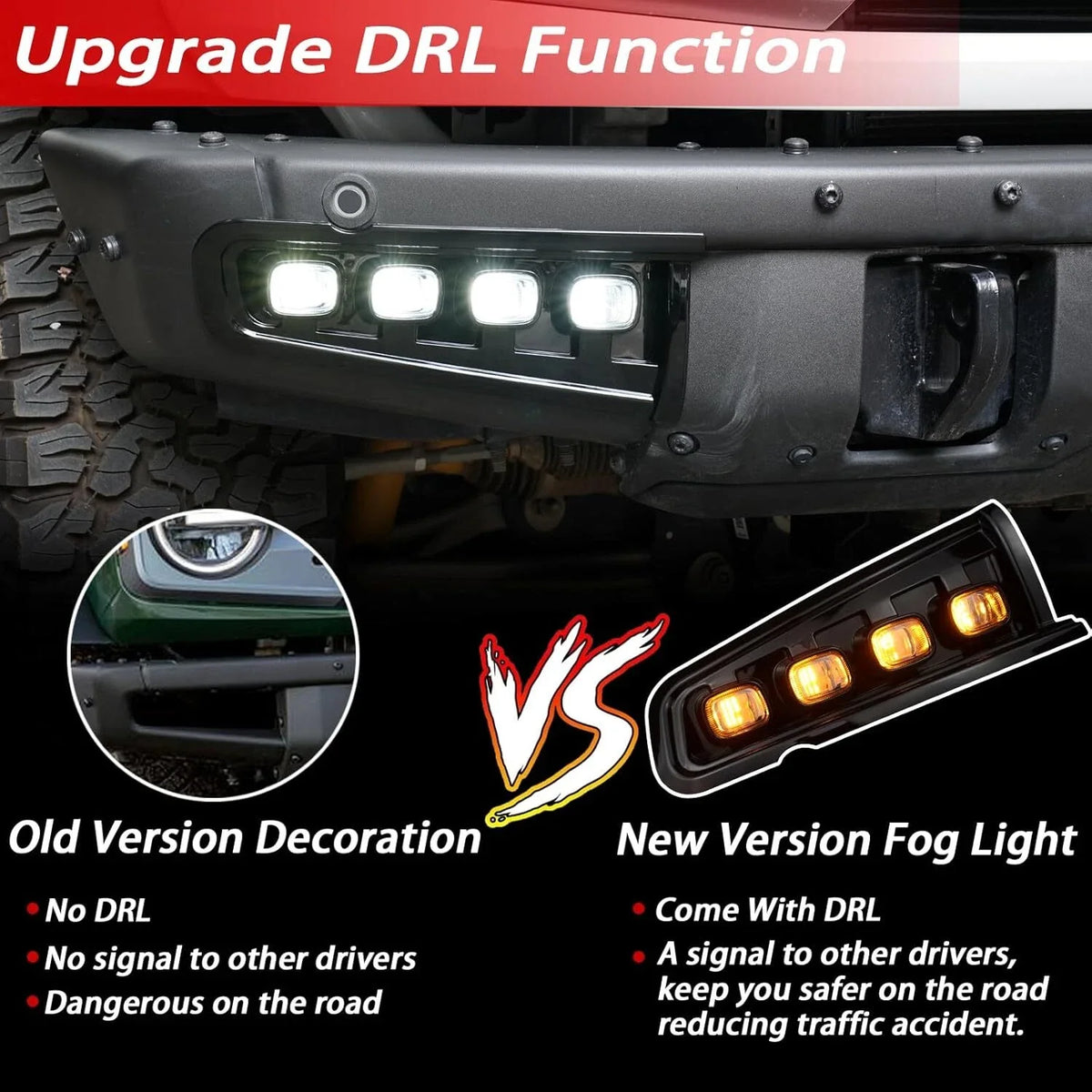LED DRL Fog Lights with Turn Signal for Ford Bronco Raptor (2021–2023)