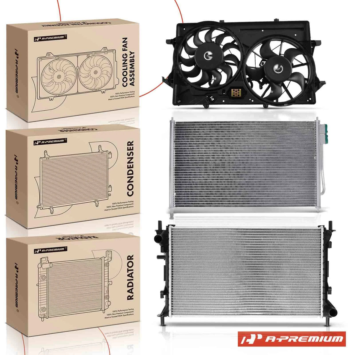 Dual Cooling Fan Kit for Ford Focus (2000–2004) YS4Z19712AB, 1S4Z 8C607-AA, 1S4Z 8C607-AC, 1S4Z 8C607-AD