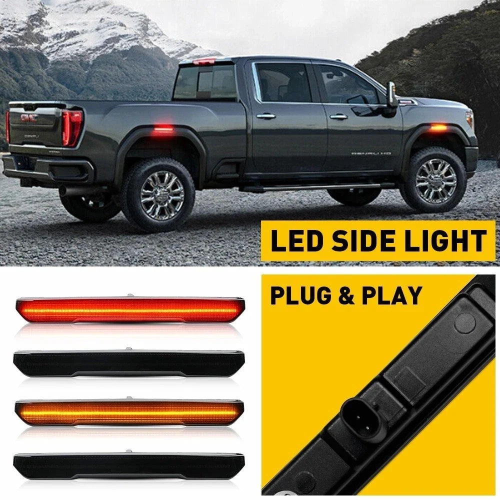 4X LED Smoked Front Rear Side Marker Lights for GMC Sierra 2500 3500 (2020–2023)