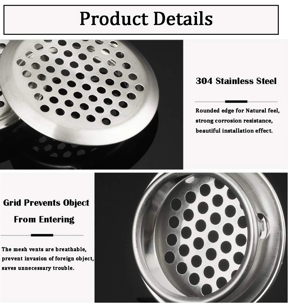 50Pcs 53mm Circular Air Vents for Soffit Vent, Stainless Steel, Silver