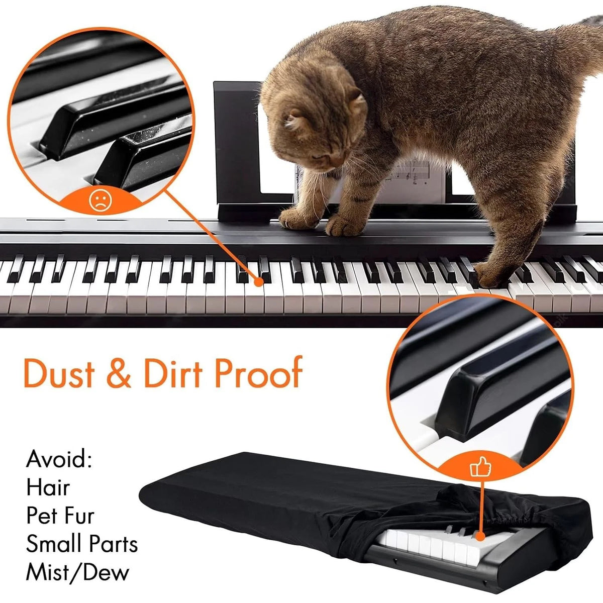 Dust Cover for 88 Keys Piano Keyboard (Music Dirt Proof Stretchy)
