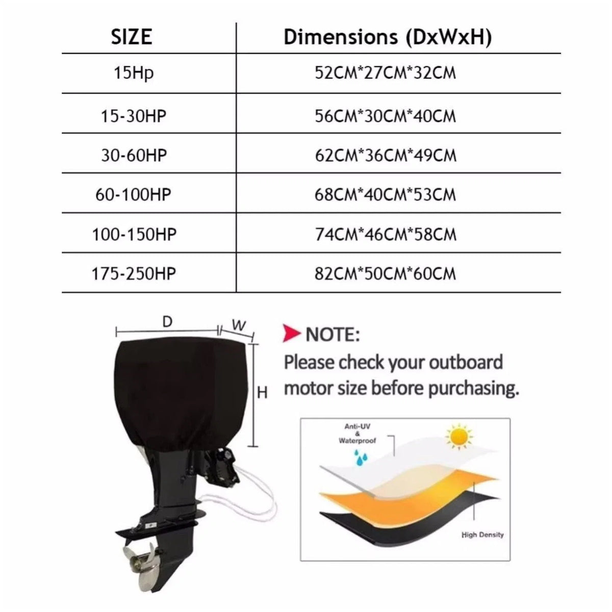 Waterproof Canvas Cover for Outboard Motor 100-150 HP