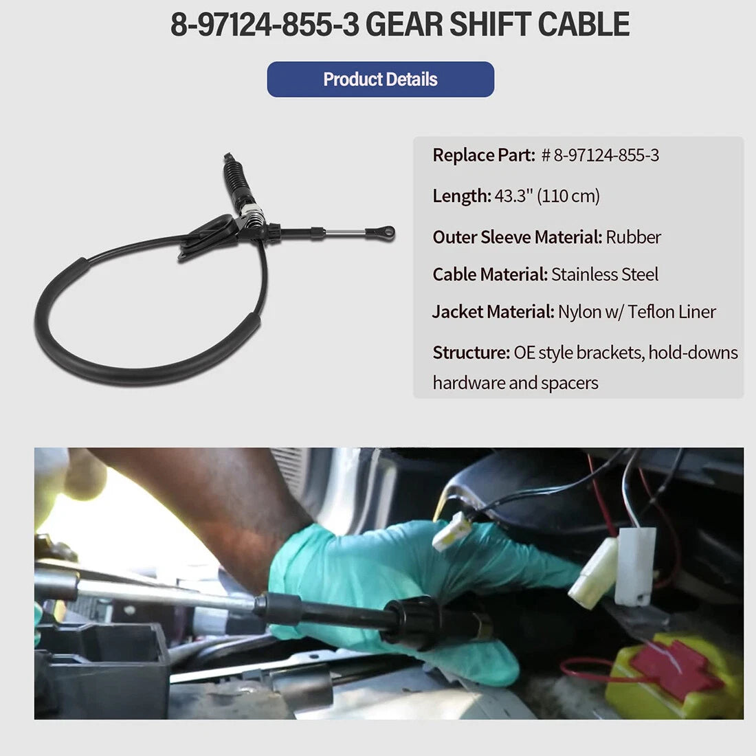 Gear Shifter Shift Cable for Isuzu Rodeo Amigo Passport (1998–2004) 8-97124-855-3