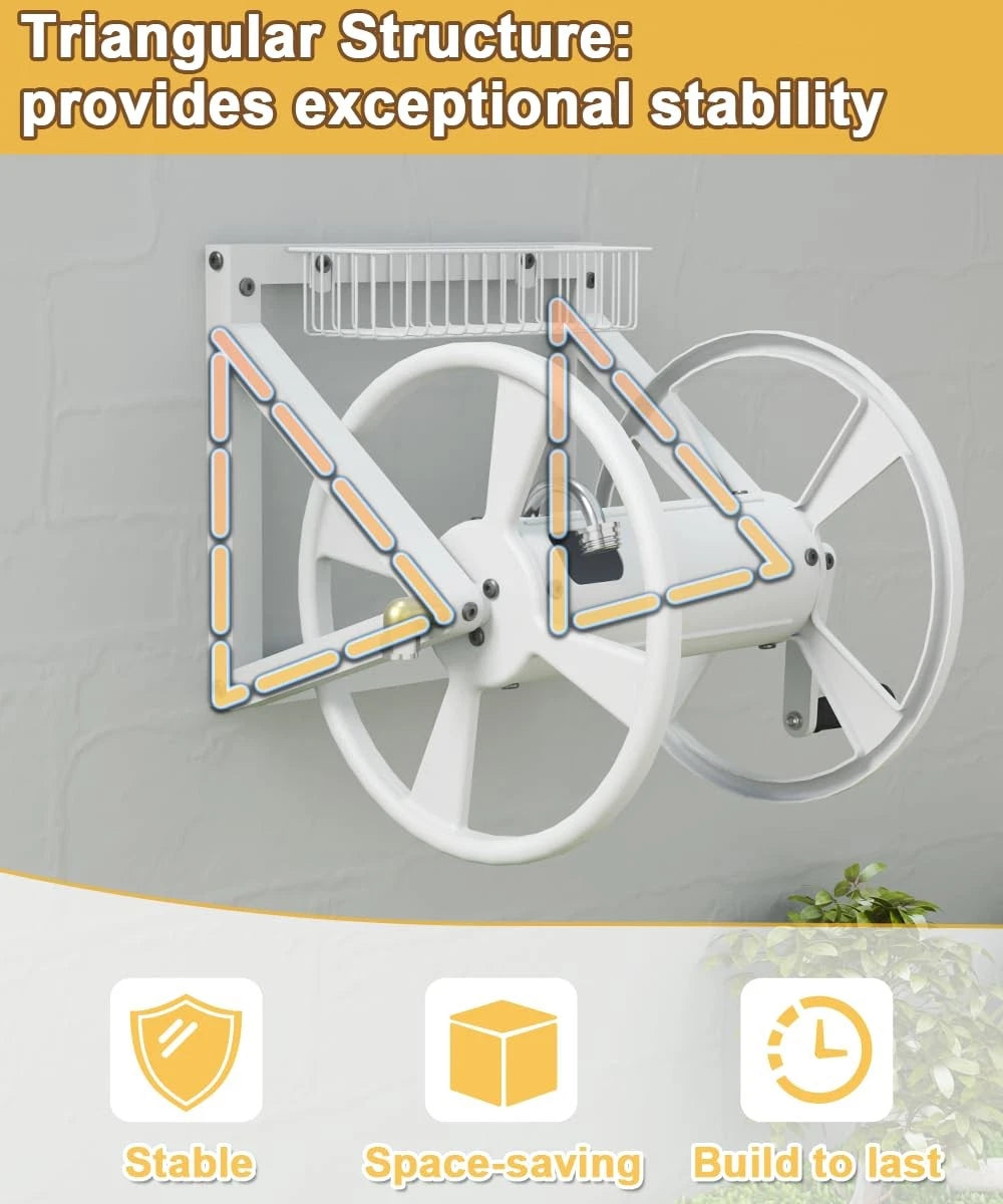 Triangle Wall Mounted Garden Hose Reel for Outdoor Use