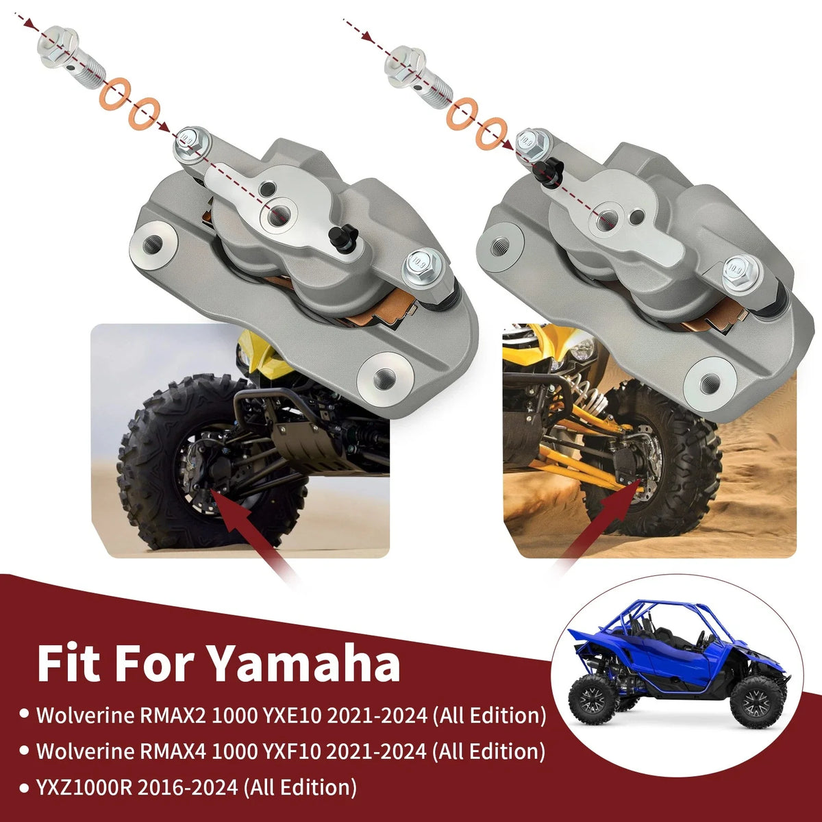 Front Left Right Brake Caliper & Pads for Yamaha (2HC-2580T-00-00, 2HC-2580U-00-00)