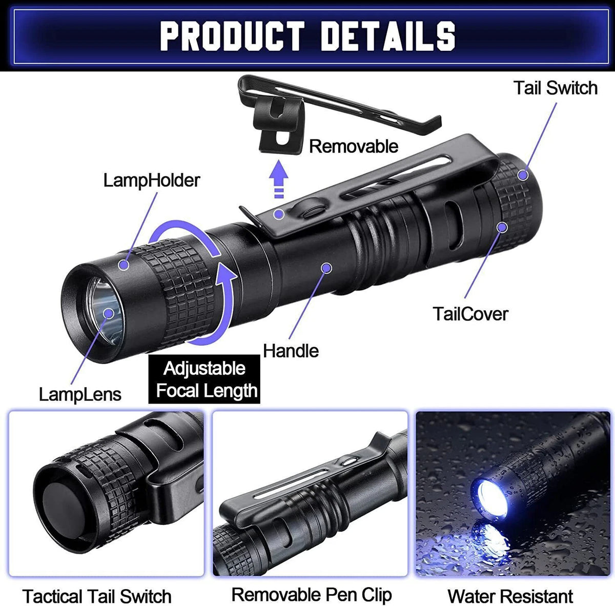 2X LED Flashlight Clip Mini Light for Pocket Portable Pen Torch