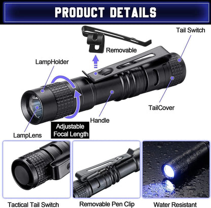 2X LED Flashlight Clip Mini Light for Pocket Portable Pen Torch