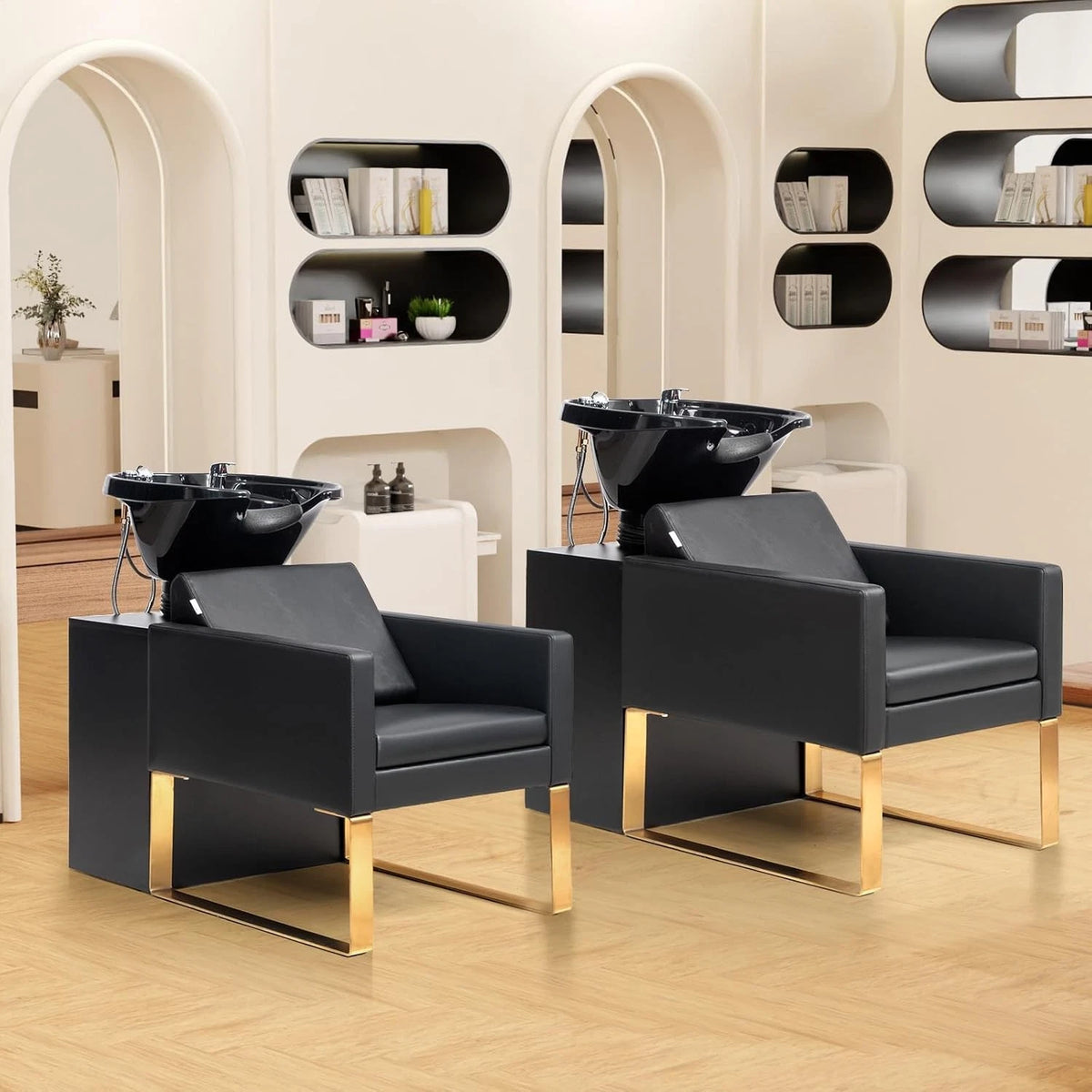 Shampoo Chair and Bowl Set for Salon & Spa (Ergonomic Design, Black)