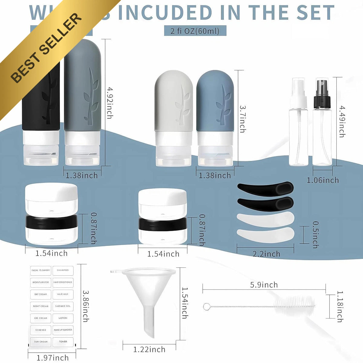18-Pack Silicone Travel Bottles Set TSA Approved Leak Proof Containers
