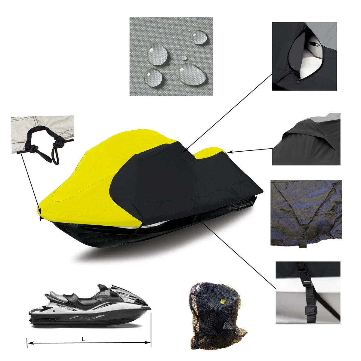 Jet Ski Cover for Kawasaki 1100 STX Di (2000–2003) Waterproof Yellow/Black