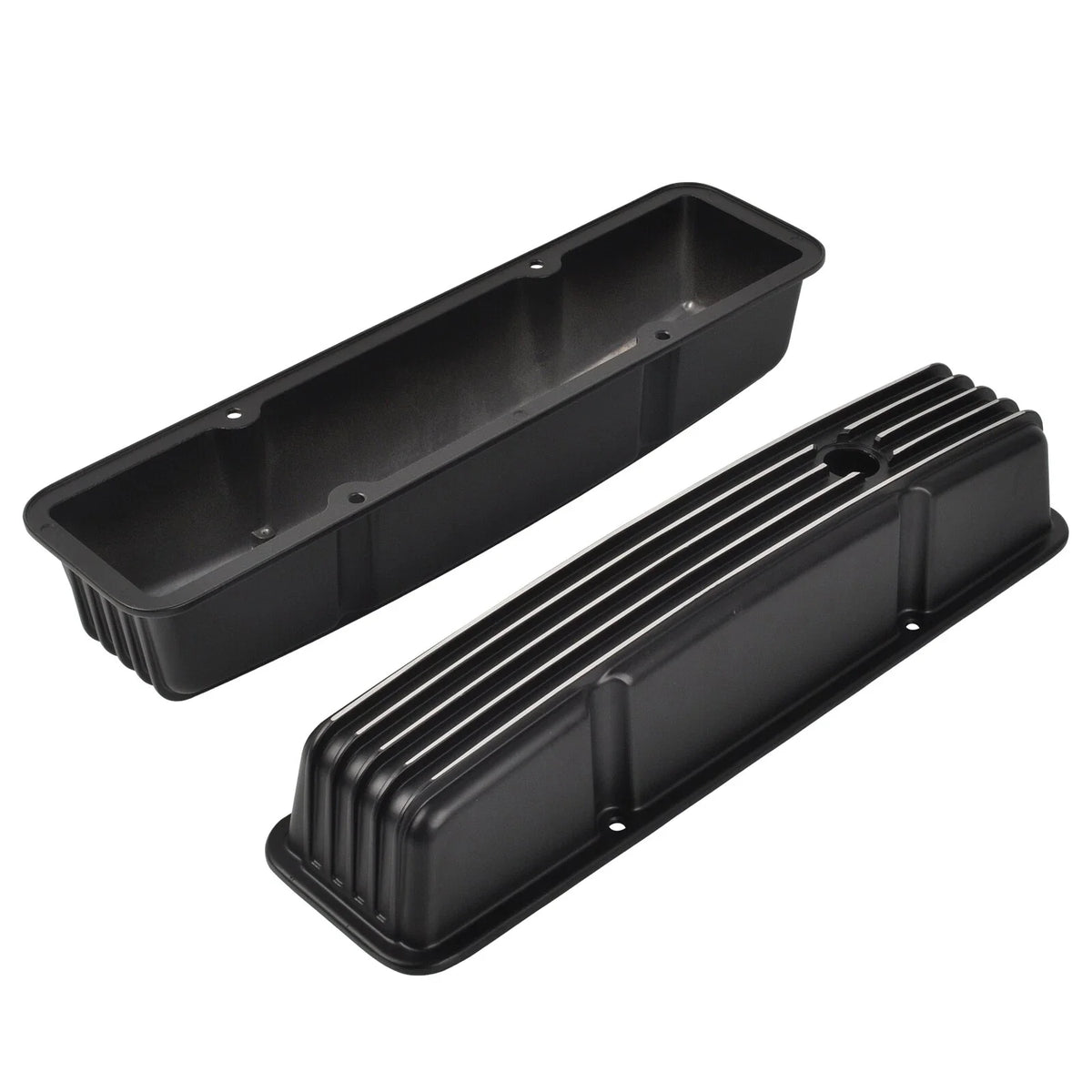 Black Finned Aluminum Tall Valve Covers for Chevy Small Block 327 350 400 (1958–1986)