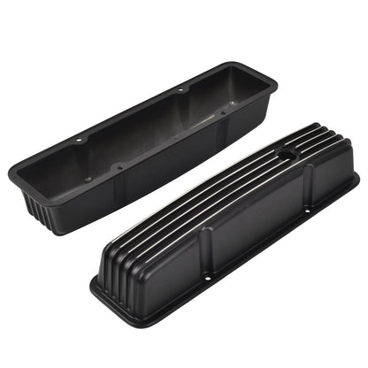 Black Finned Aluminum Tall Valve Covers for Chevy Small Block 327 350 400 (1958–1986)