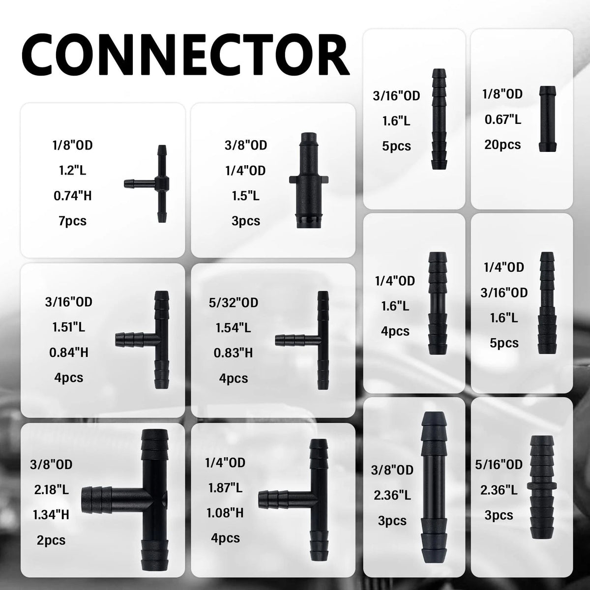 6X 5Ft Silicone Vacuum Hose Kit with 64 Connectors for Universal Use