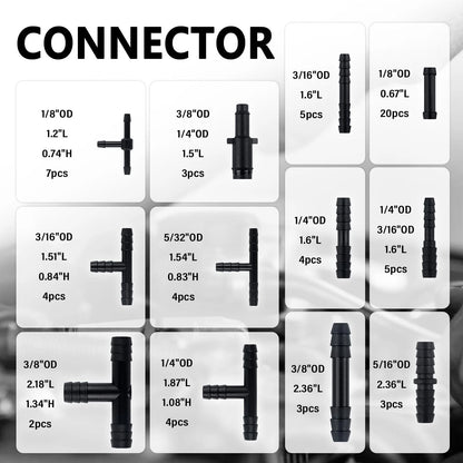 6X 5Ft Silicone Vacuum Hose Kit with 64 Connectors for Universal Use