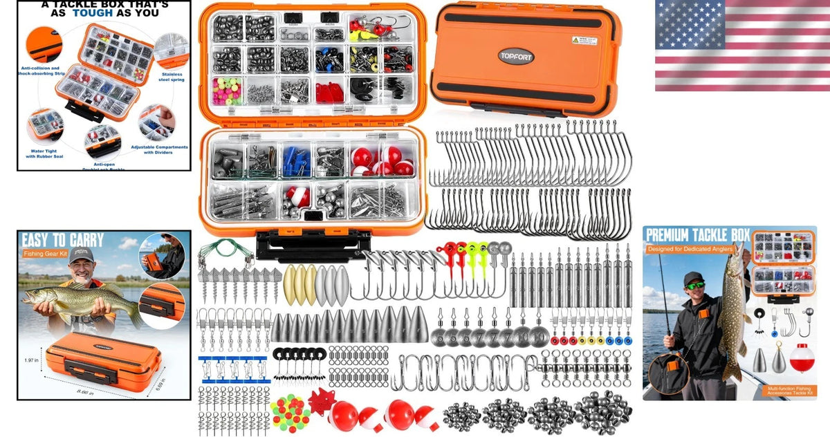 343-Piece Fishing Gear Kit with Stainless Steel Hooks & Tackle Box