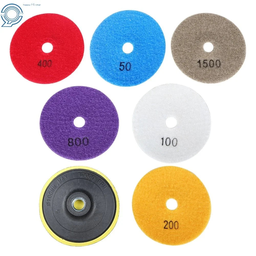 Set of 7 Diamond Polishing Pads 4 Inch for Concrete Polishing