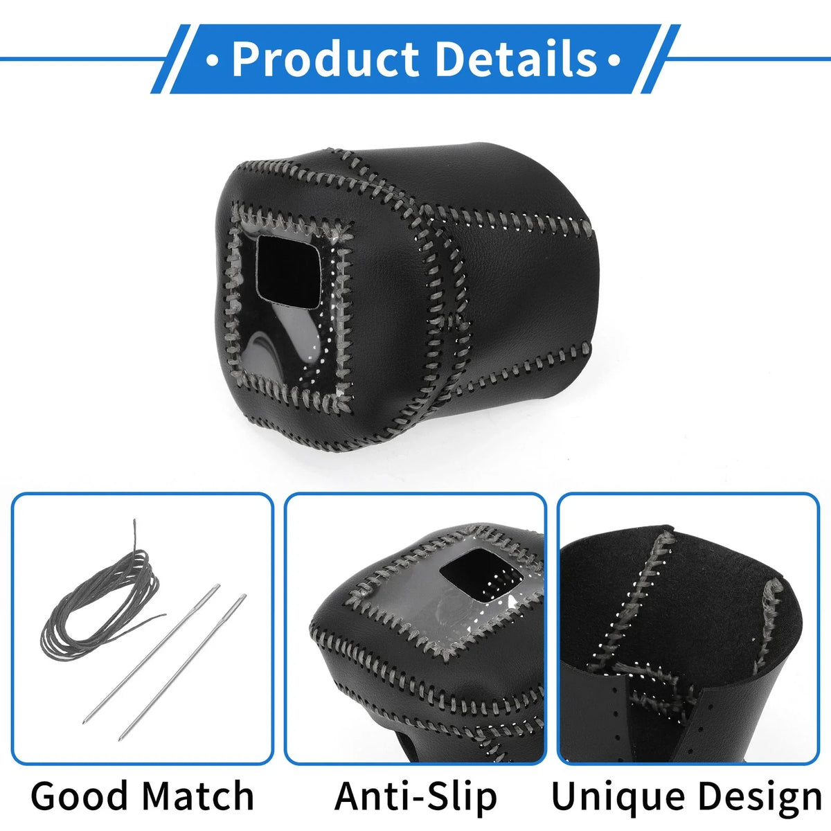 Gear Shift Knob Cover for Nissan Rogue (2021–2024) Black Grey Faux Leather
