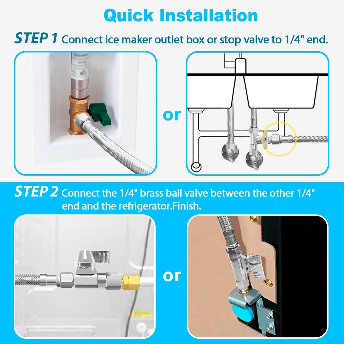 10FT Stainless Steel Braided Refrigerator Water Line Kit