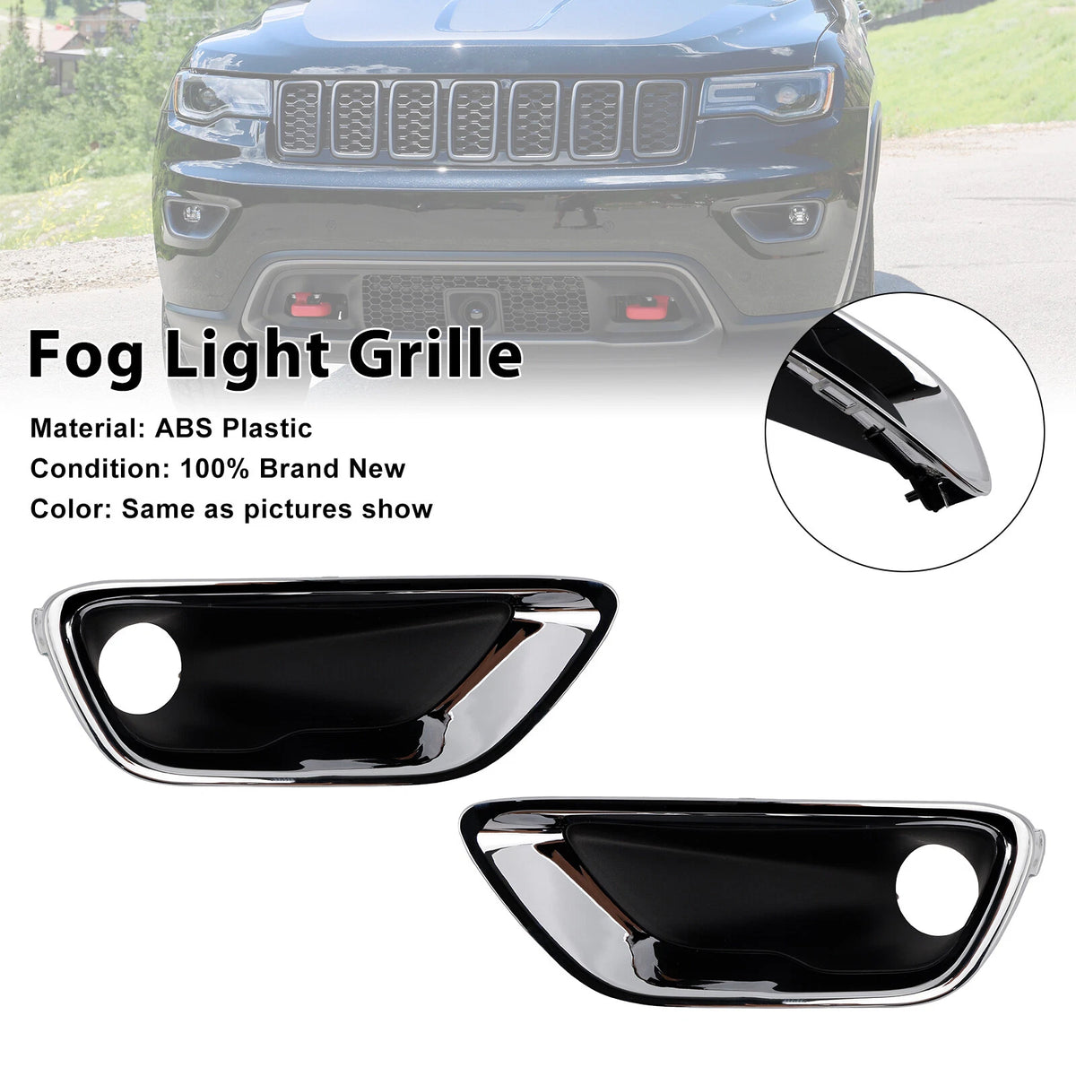 2X Front Fog Light Lamp Bezel for Jeep Grand Cherokee (2016–2020) 68261711AA, 68261710AA, 5ZM54SZ0AA, 5ZM55SZ0AA
