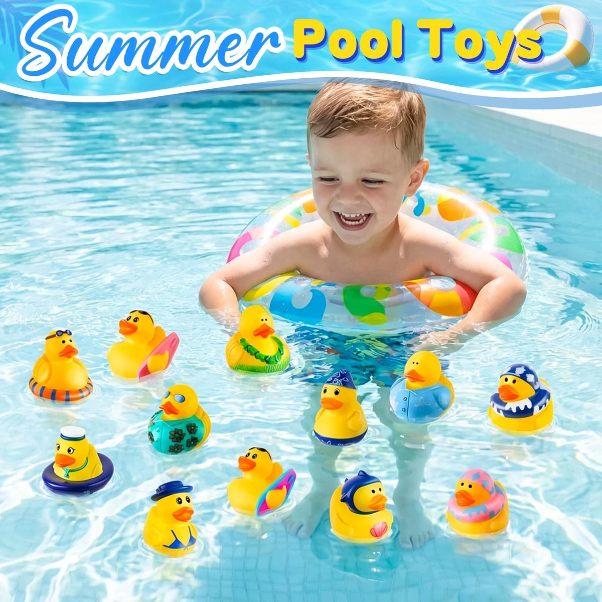 24 Pcs Summer Rubber Ducks for Pool Party Fun (No Specific Years)