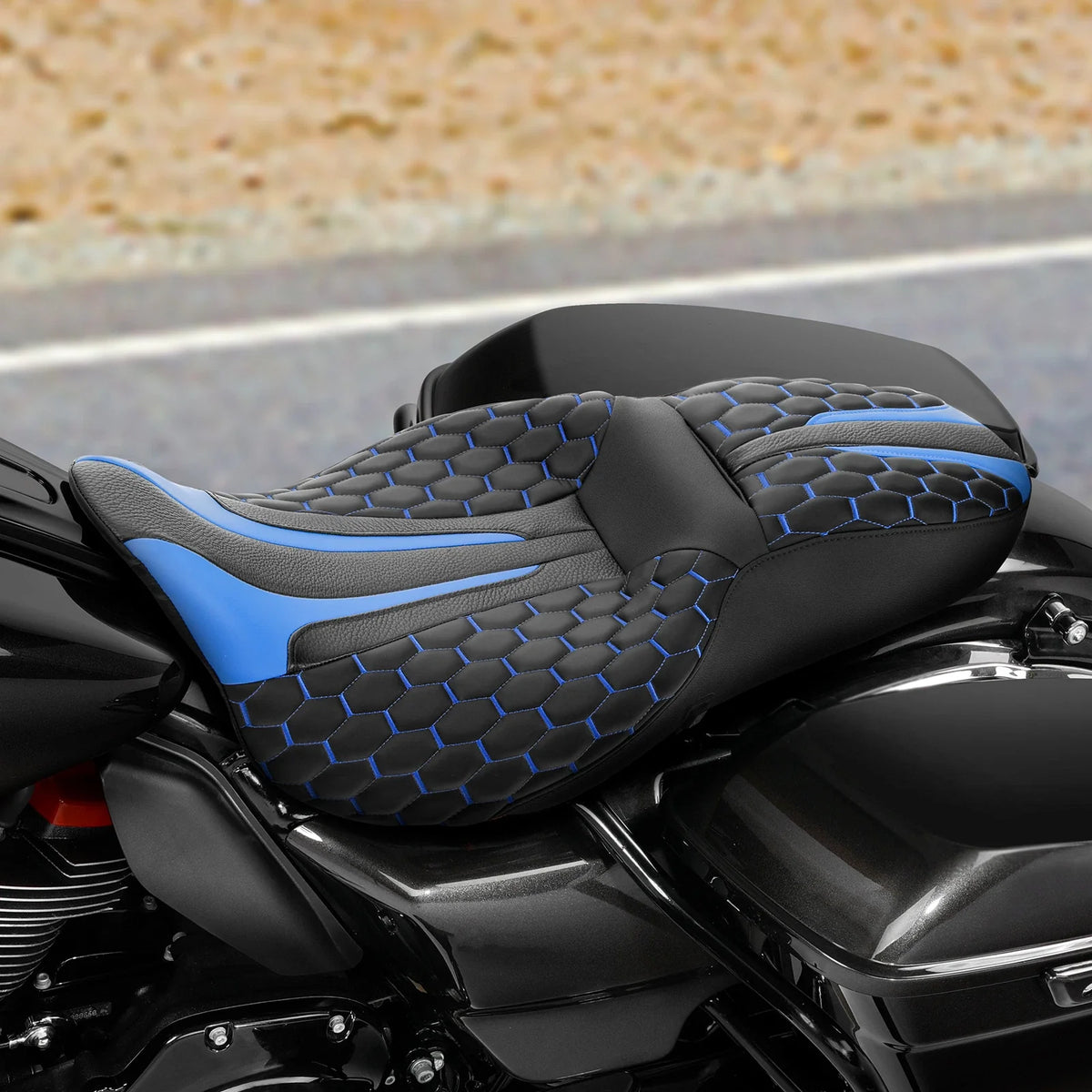 Heated Seat for Harley Electra Glide, Street Glide (2009–2023) - Black Blue