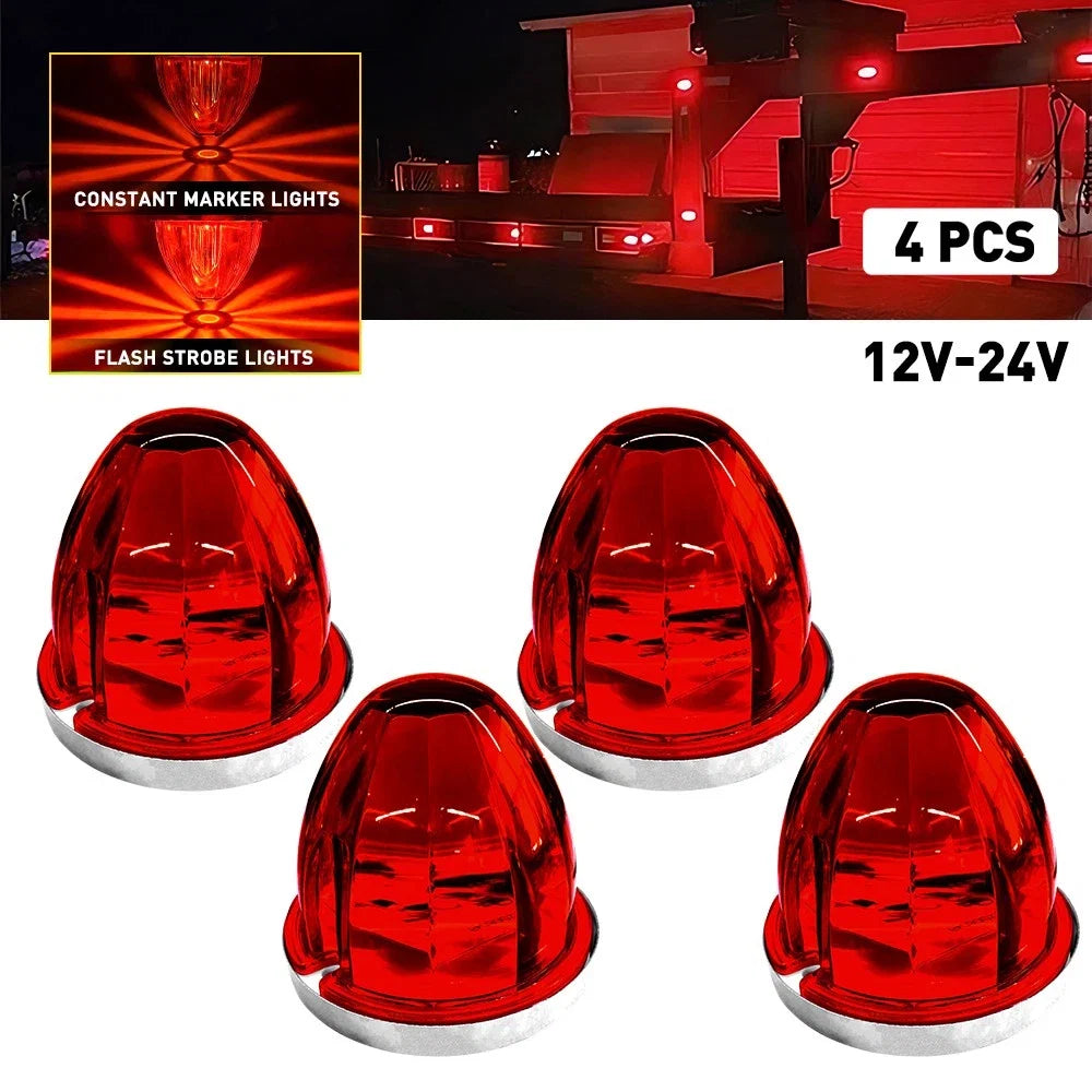 4Pcs Red LED Watermelon Light Flash Lamp for Truck Trailer