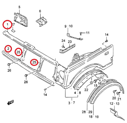 Front Panel Lower Member Hood Support for Suzuki Samurai (1986–1995)