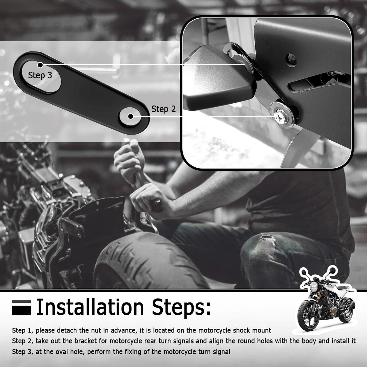 Set of 4 Rear Motorcycle Turn Signals - Straight & L-Shape, Black