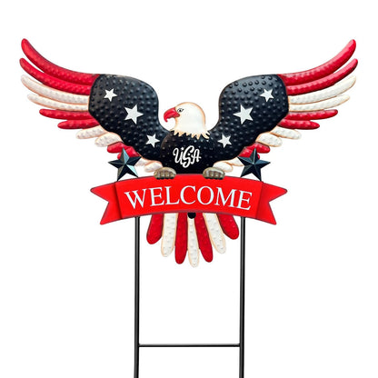 Patriotic Eagle Welcome Garden Stake for Yard Art
