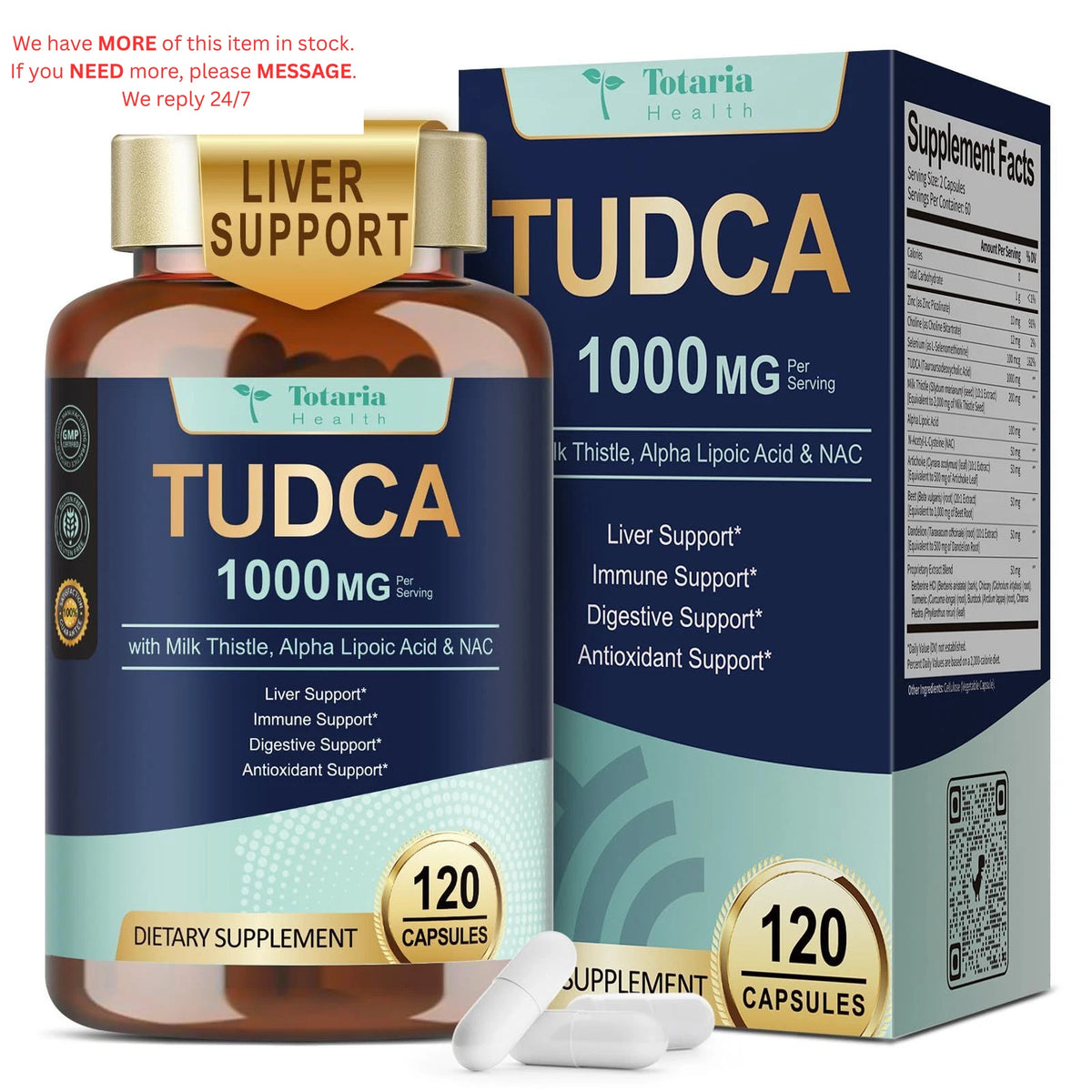 TUDCA Liver Support Supplement 1000mg - 120 Count (Pack of 1)