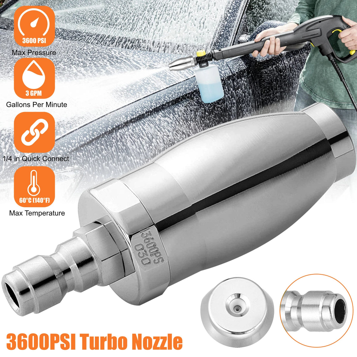 Turbo Rotating Nozzle for Pressure Washer (3600 PSI, 3.0 GPM)