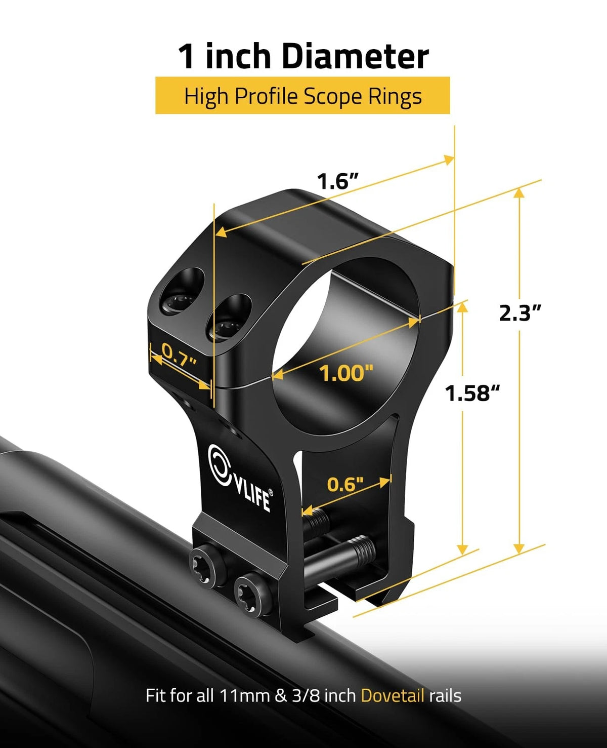 1 Inch Dovetail Scope Rings Mount for 3/8 or 11mm High (Black)