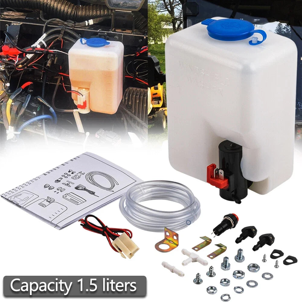Windshield Washer Pump Reservoir Kit for Universal 12V (1.5L)