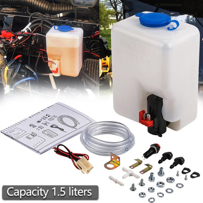 Windshield Washer Pump Reservoir Kit for Universal 12V (1.5L)