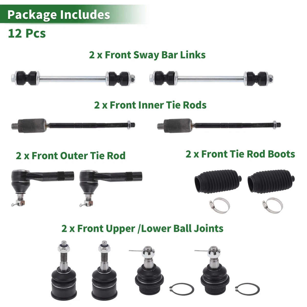 12pcs Front Suspension Kit Tie Rod End Sway Bar Link for Ford Explorer (2002–2010)