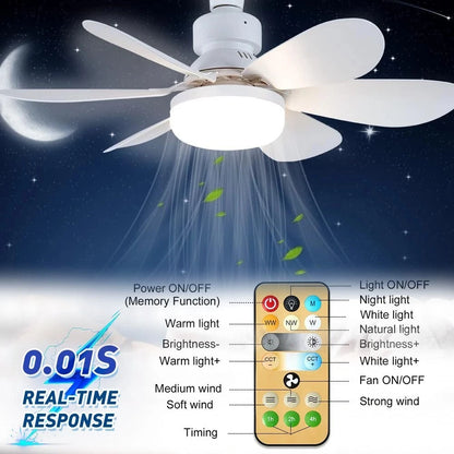Socket Ceiling Fans with Lights and Remote - Dimmable LED