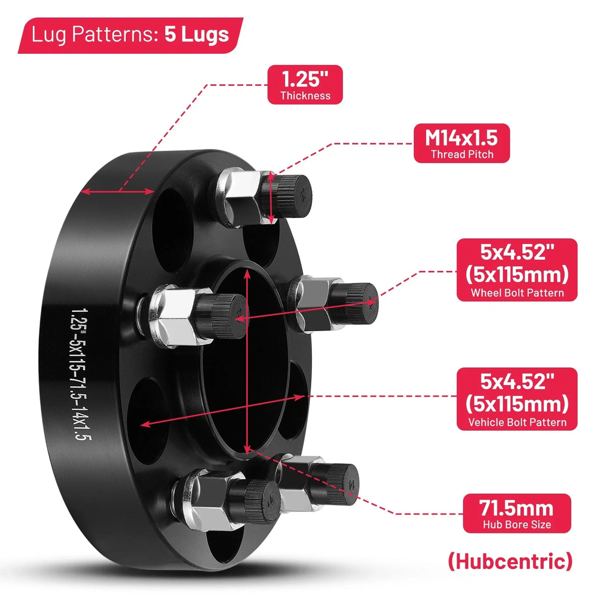 4Pc 1.25" Hub Centric Wheel Spacers for Dodge Challenger Charger (2015–2019)