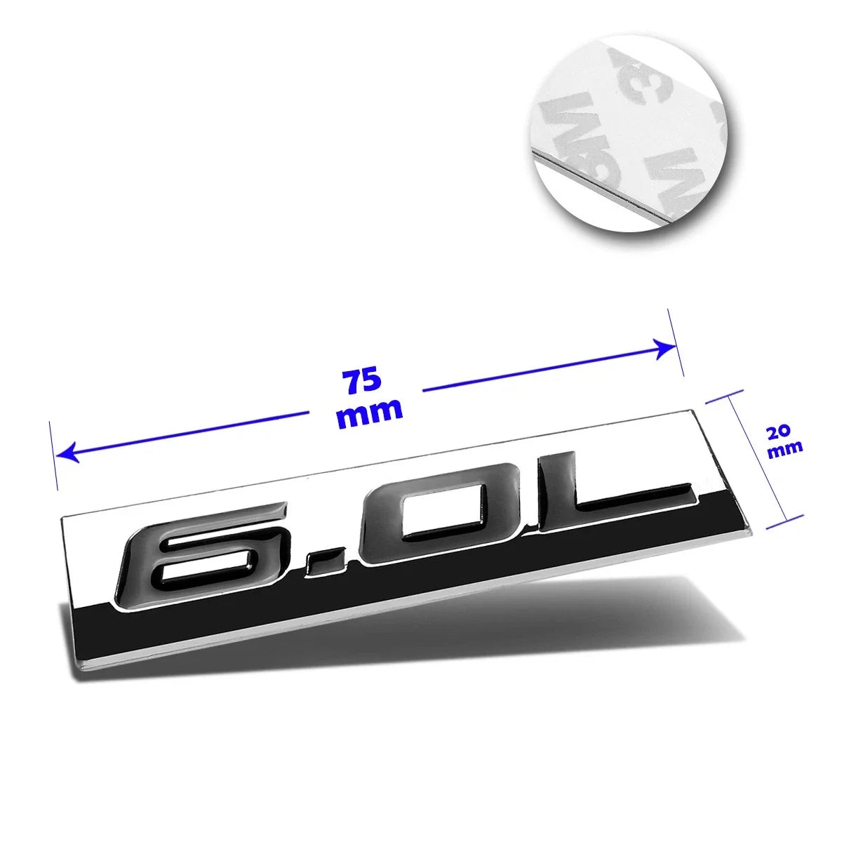 3D Polished Metal "6.0L" Decal Emblem for GMC Chevrolet