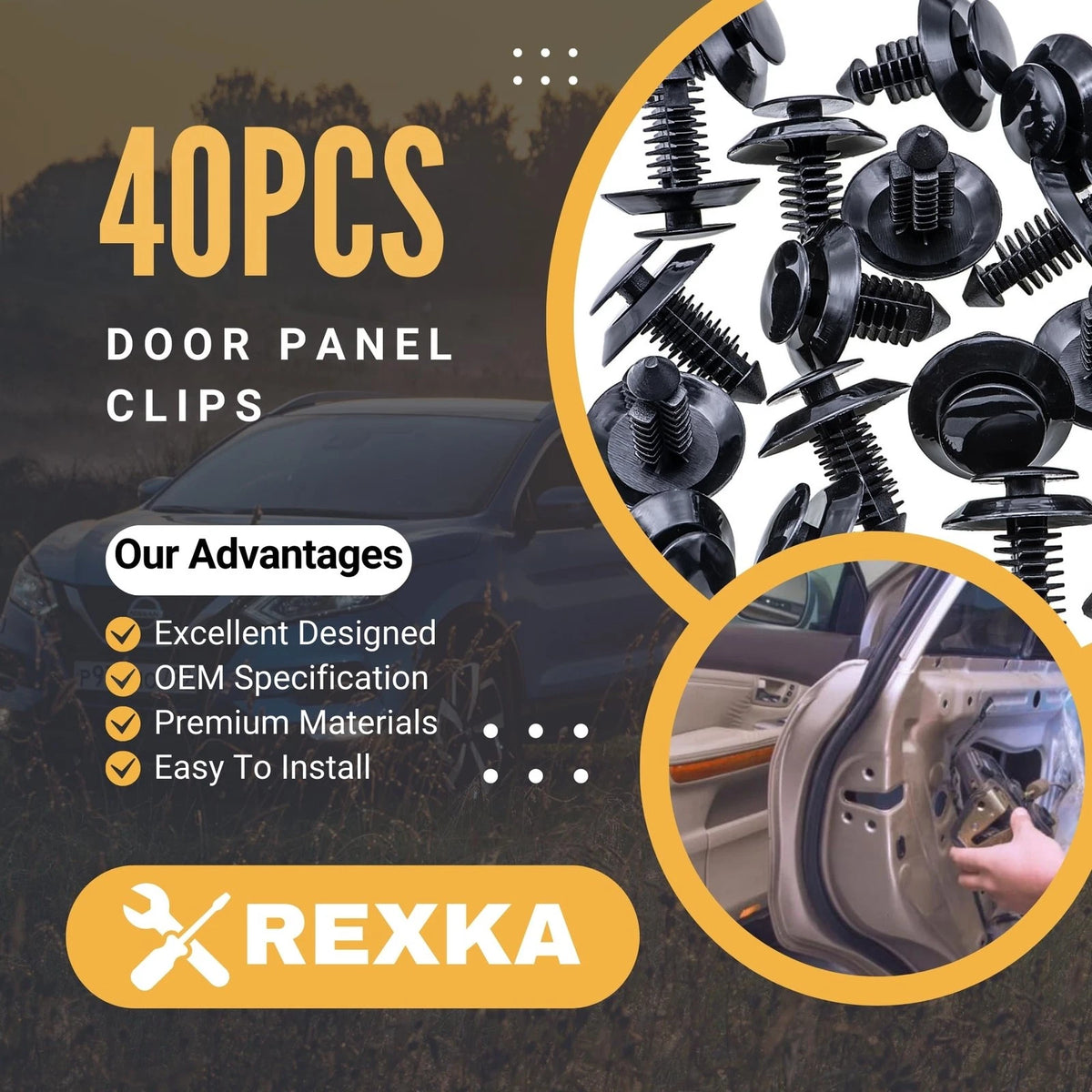 40pcs Door Trim Panel Retainers Clips for Ford (One Size)