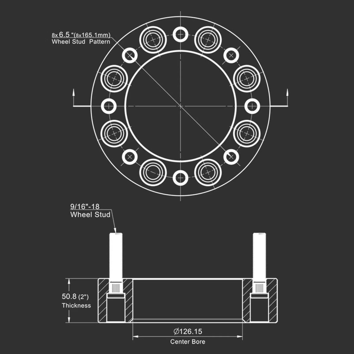 2" 8x6.5 Wheel Spacers for Ford F-250 F-350 (1988–1998) 9/16" Studs 8-Lug