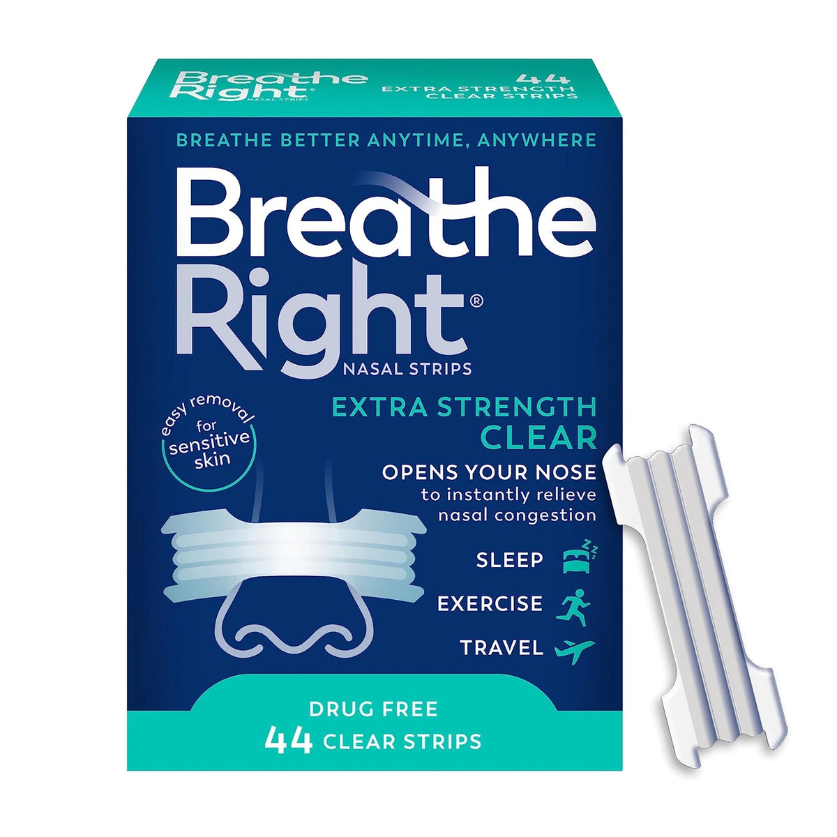 Breathe Right Nasal Strips Extra Strength for Clear Breathing (44 Count)